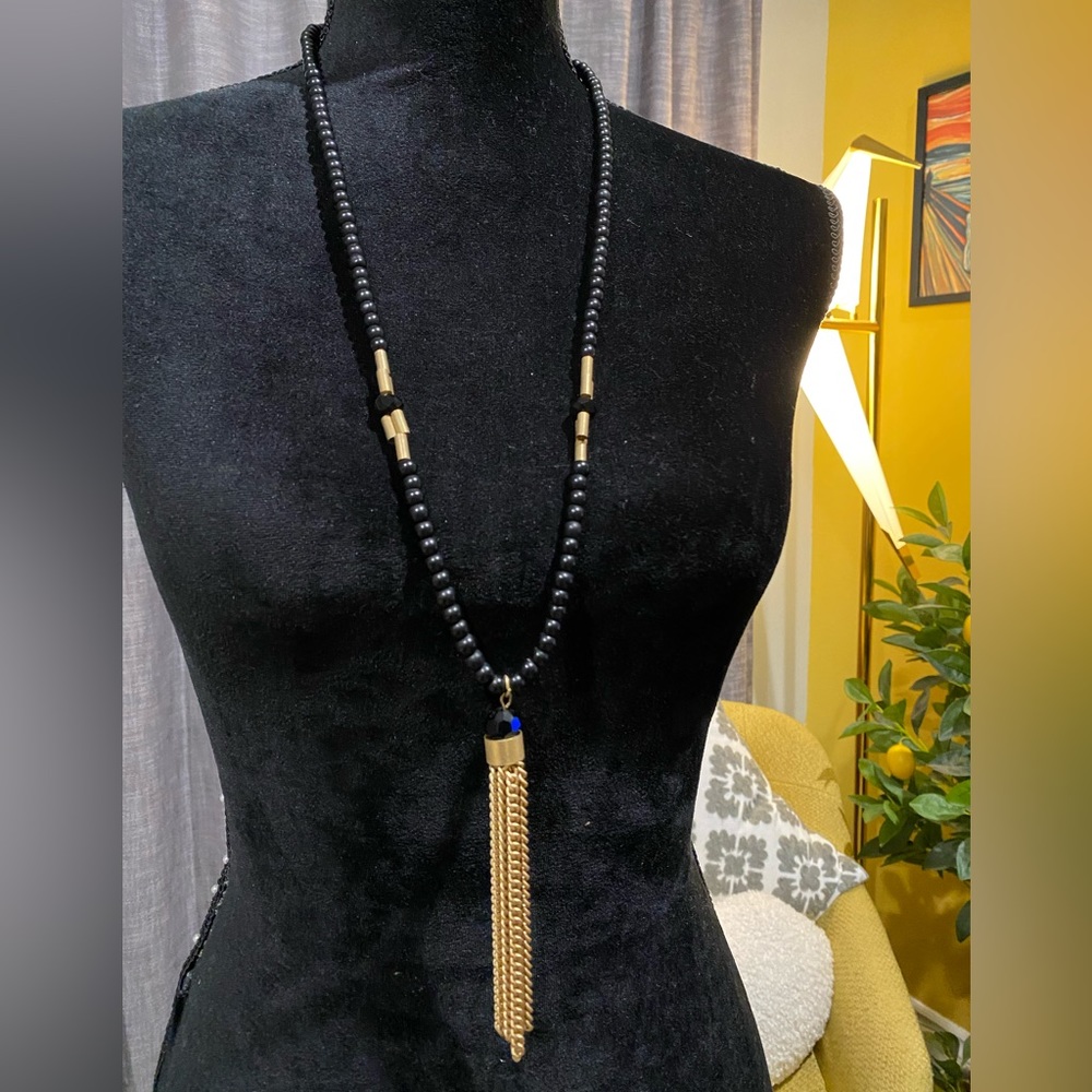 NWOT Express beaded chain/brass tassel necklace